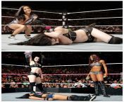 9/23/14 Main Event : AJ laid out Paige and on 9/29/14 RAW : Paige gets her revenge and Lays out AJ Lee. from paige steele stuck